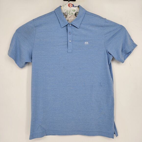 Travis Mathew Shirt Mens Large Polo Light Blue Preppy Casual Golf Striped - Picture 1 of 11